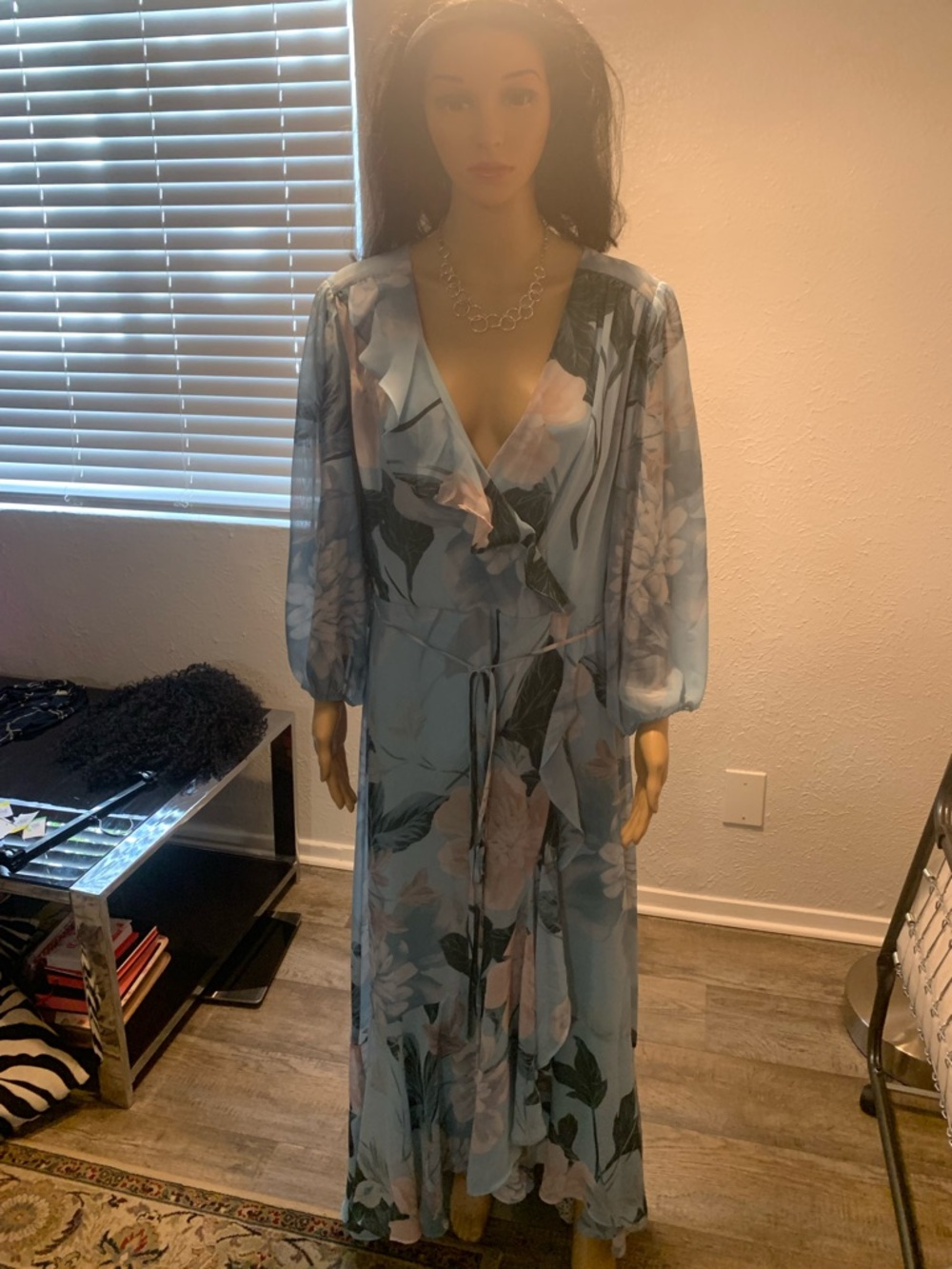 Maison Tara Light Blue Floral Dress with Black Label